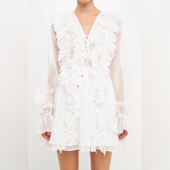 Anthropologie White Ruffled Mini Dress - Picture 4 of 10